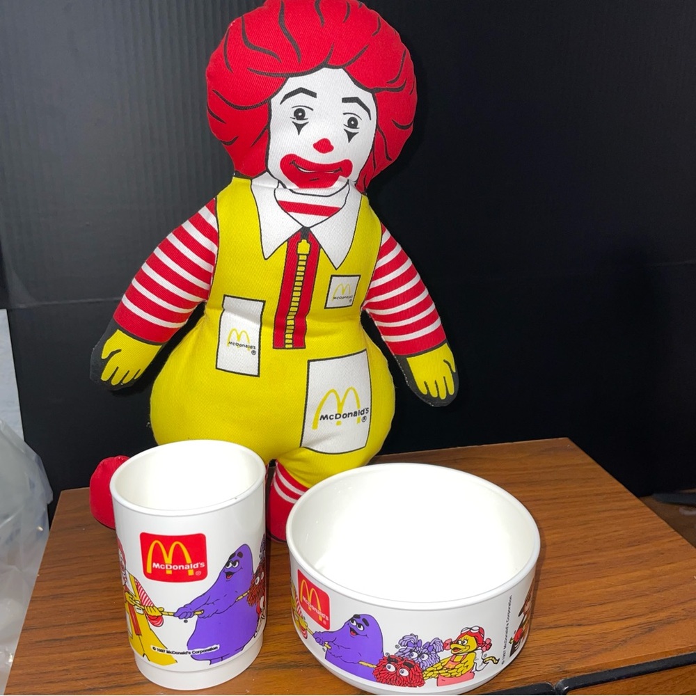 McDonald's Ronald McDonald Plush with Character Bowl & Cup - Red, Yellow, White